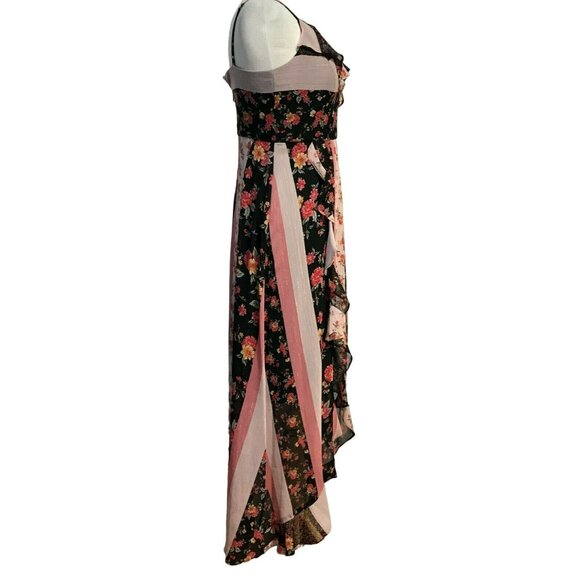 Kensie Black Garden Floral Flutter Ruffle Sleeveless Hi-Low Maxi Dress Sz 4 NEW - Picture 2 of 9